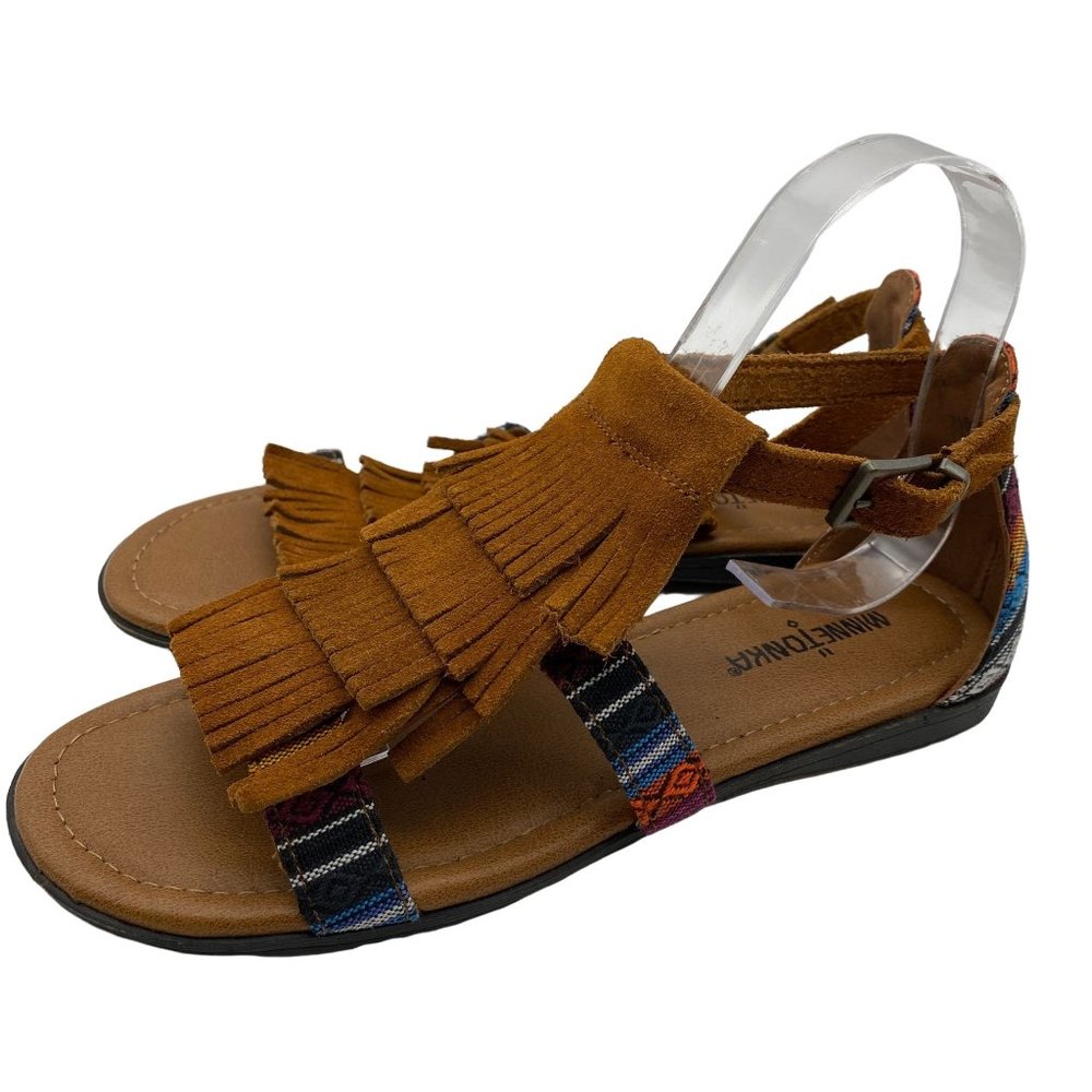Minnetonka Baz tribal fringe boho sandals size 7 suede brown